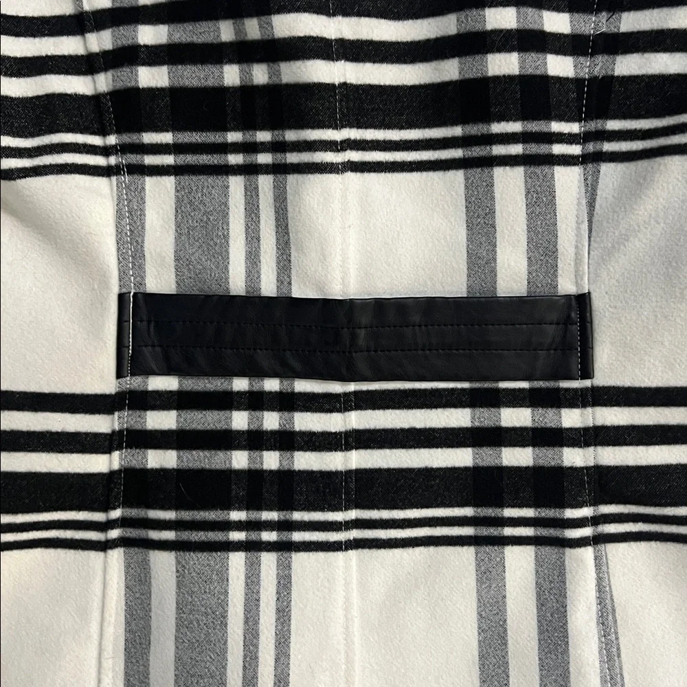 Iz Byer Plaid Pea Coat Size S Black White Preppy Trench Quiet Luxury Classic - Picture 11 of 14